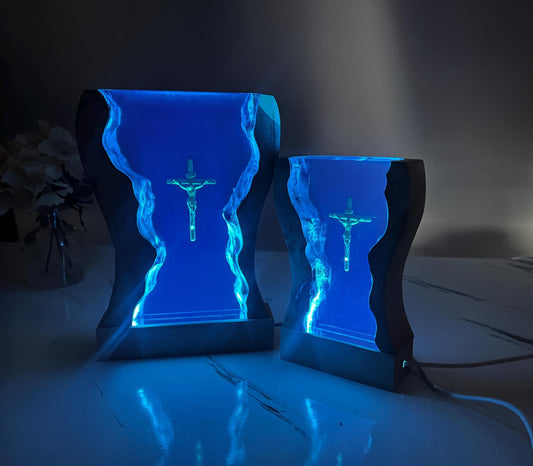 Handmade Jesus Cross Resin Wood Night Light, Birthday Gift, Perfect Gift for Husband, Resin Art, Father'S Day Gift for Him