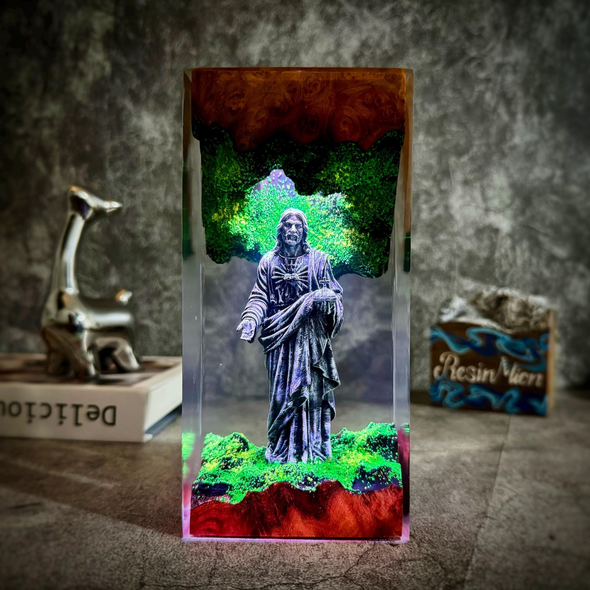 Jesus Resin Wood Lamp, Christian Art,Christian Bedside,Easter Gifts, Housewarming Gift, Religious Gifts, Fathers Day Gift, Gifts for Dad