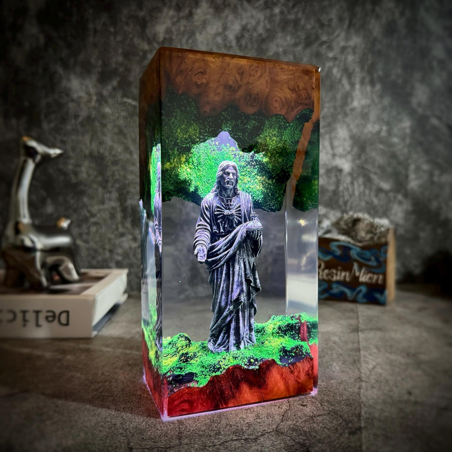 Jesus Resin Wood Lamp, Christian Art,Christian Bedside,Easter Gifts, Housewarming Gift, Religious Gifts, Fathers Day Gift, Gifts for Dad
