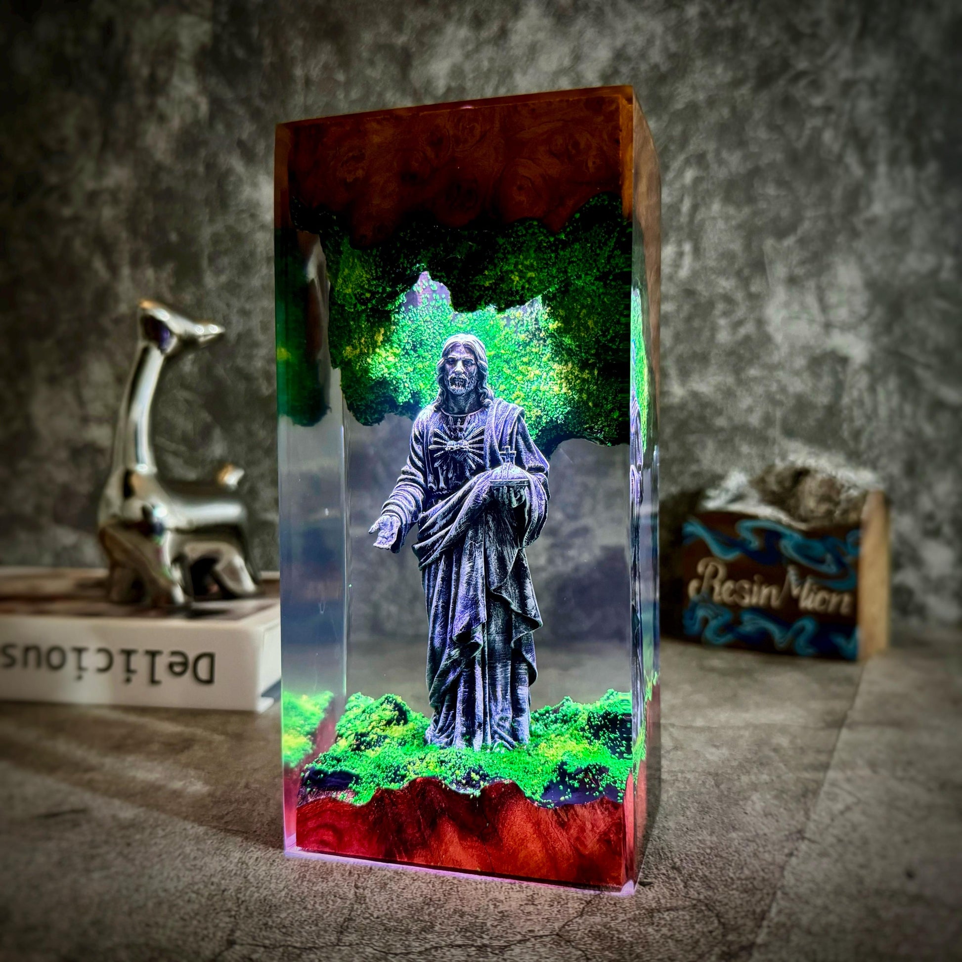 Jesus Resin Wood Lamp, Christian Art,Christian Bedside,Easter Gifts, Housewarming Gift, Religious Gifts, Fathers Day Gift, Gifts for Dad