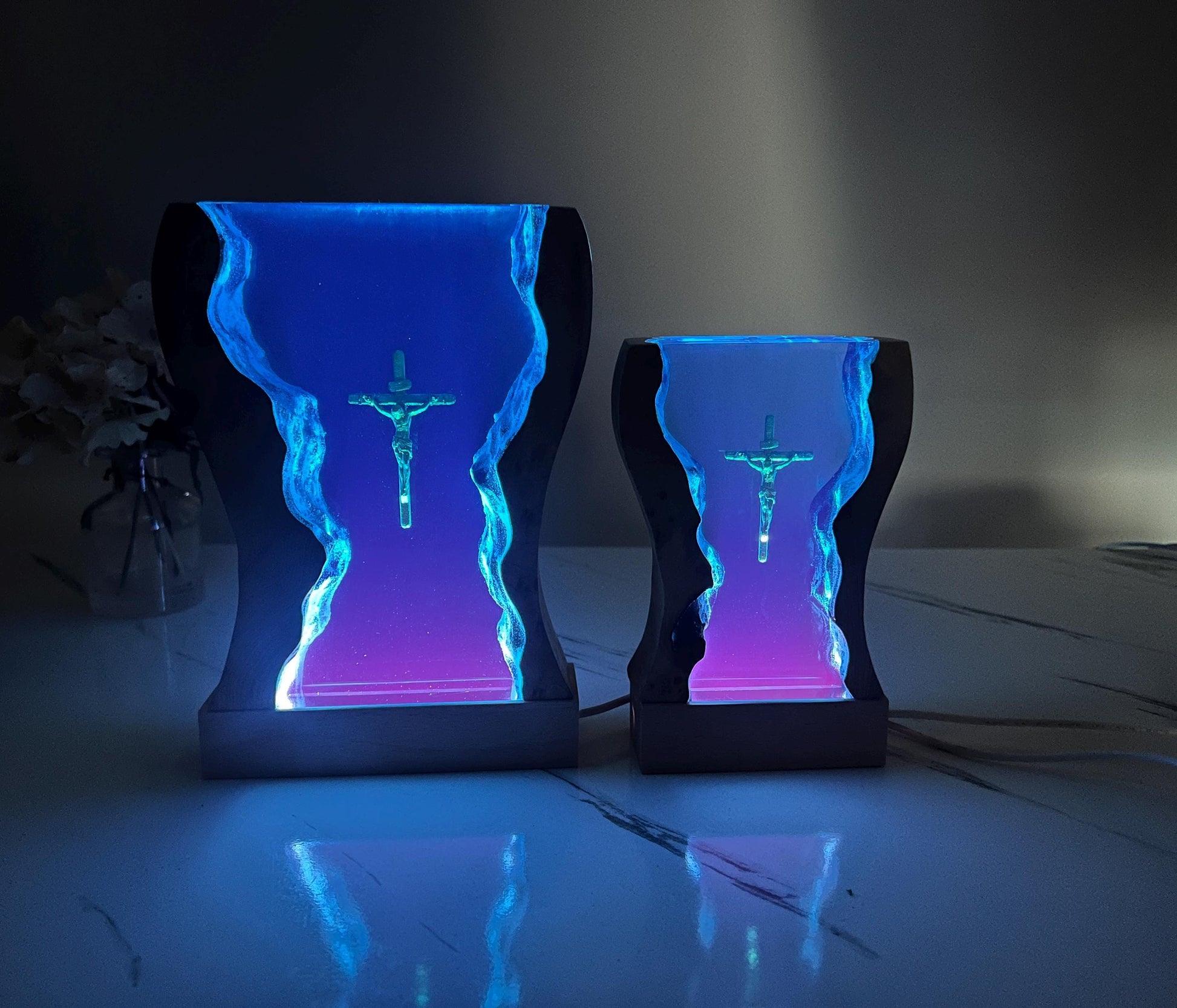 Handmade Jesus Cross Resin Wood Night Light, Birthday Gift, Perfect Gift for Husband, Resin Art, Father'S Day Gift for Him