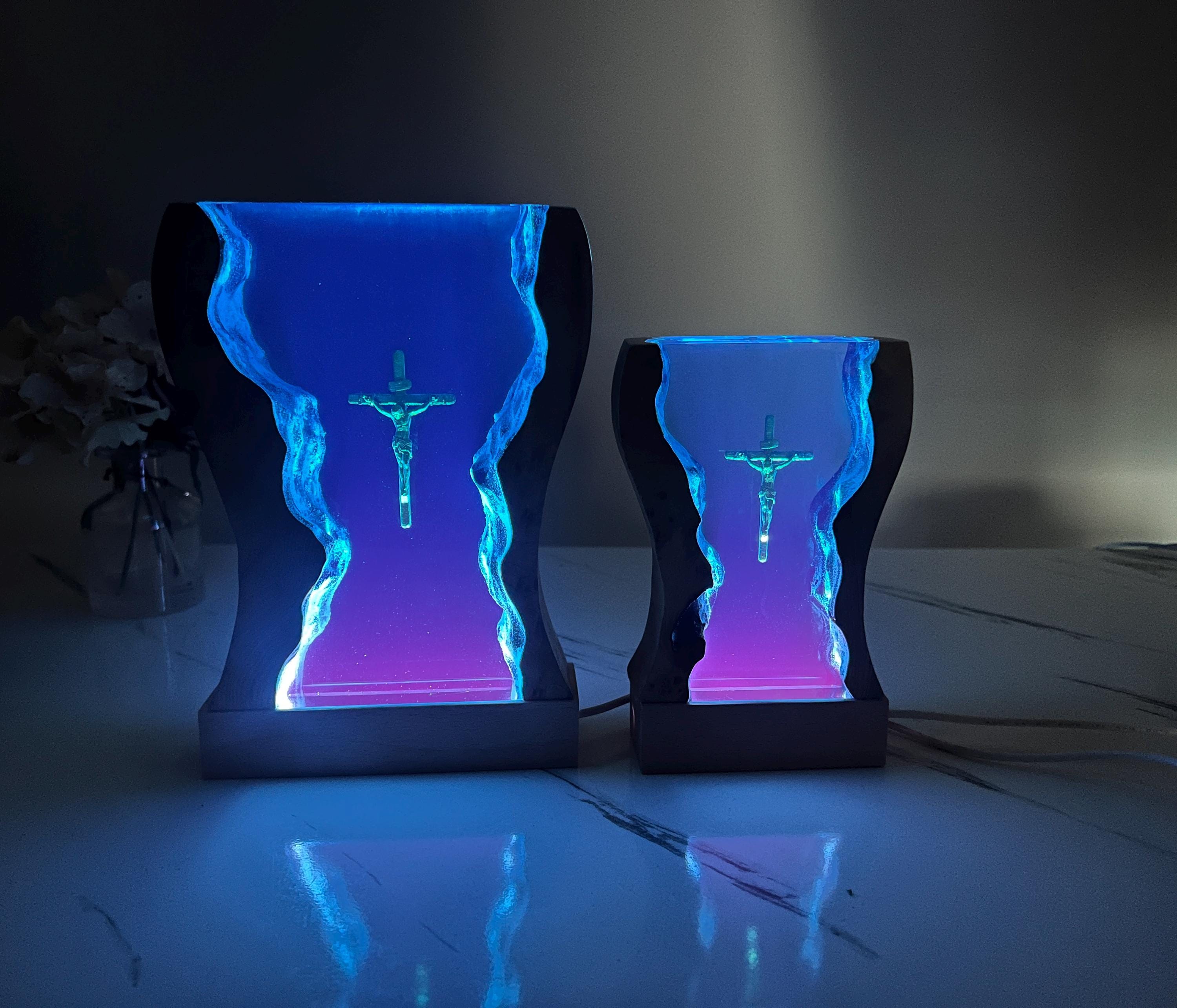 Handmade Jesus Cross Resin Wood Night Light, Birthday Gift, Perfect Gift for Husband, Resin Art, Father'S Day Gift for Him